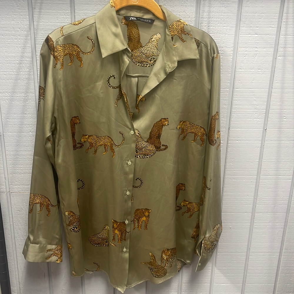 Zara animal print silky blouse size small